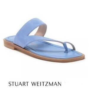 STUART WEITZMAN Lyla Blue Suede Leather Thong Toe Slip On Flat Sandals Sz 7 1/2